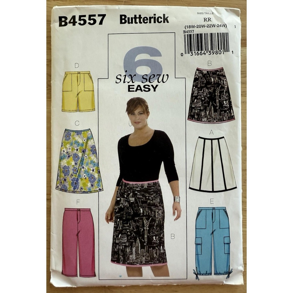 Butterick Six Sew Easy Pattern B4557 Women's Skirt Shorts Capri Pants Sz 18W-24W